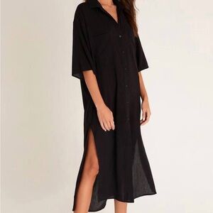 Z SUPPLY lina button up duster cover up in black